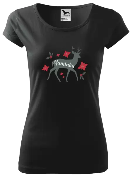 Dámské vánoční tričko Jelen s květinami - maminka