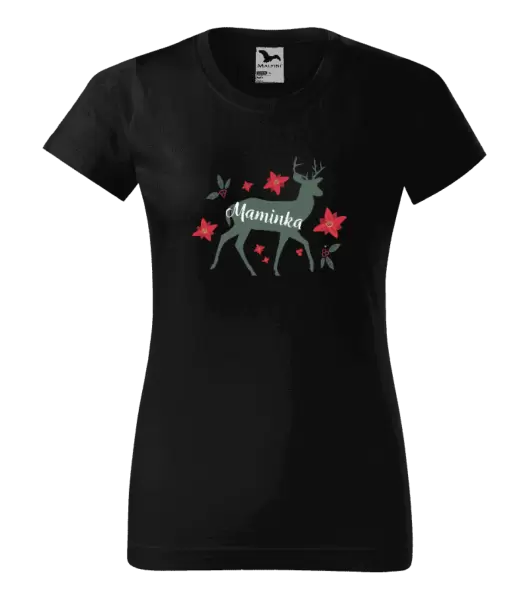 Dámské vánoční tričko Jelen s květinami - maminka