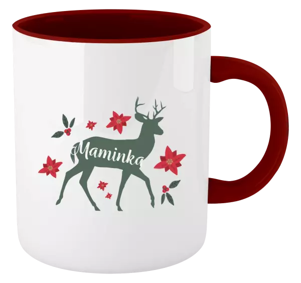 Vánoční hrnek Jelen s květinami - maminka