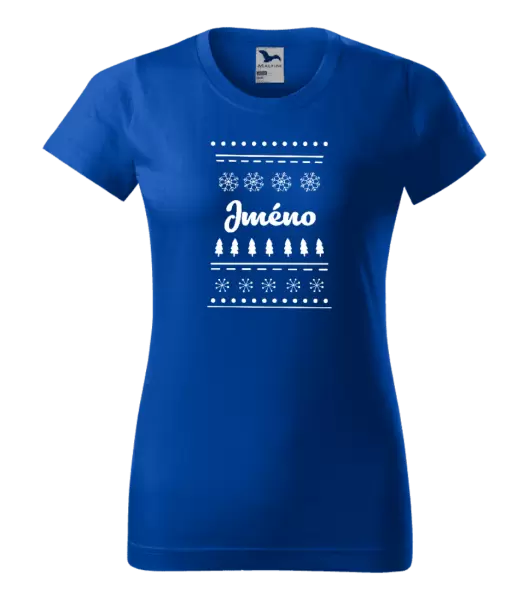 Dámské vánoční tričko Stromečky a vločky - jméno