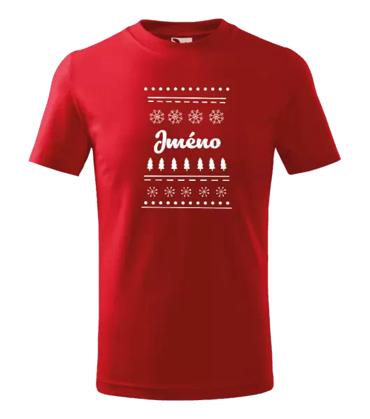Dětské vánoční tričko Stromečky a vločky - jméno