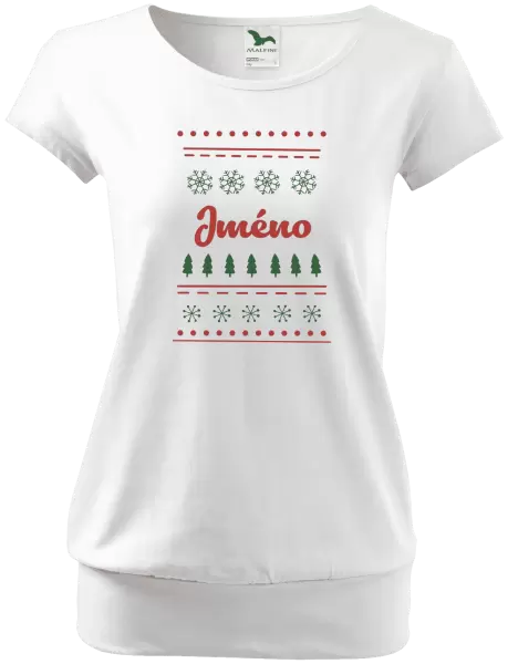 Dámské vánoční tričko Stromečky a vločky - jméno