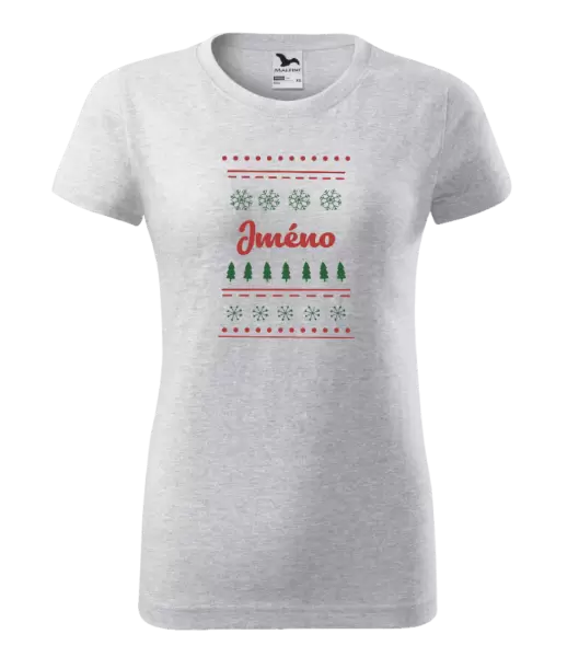 Dámské vánoční tričko Stromečky a vločky - jméno