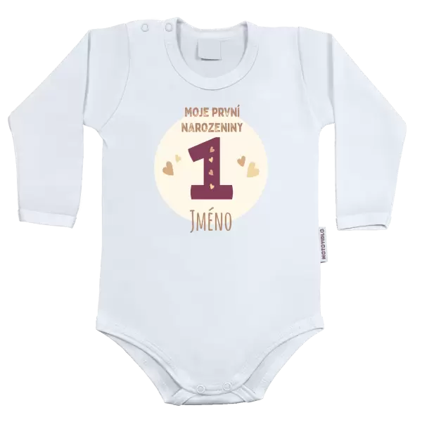 Dětské body Moj první narozeniny se jménem (vínová)