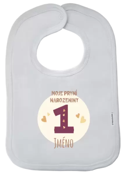 Dětský bryndák Moj první narozeniny se jménem (vínová)
