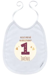 Dětský bryndák Moj první narozeniny se jménem (vínová)