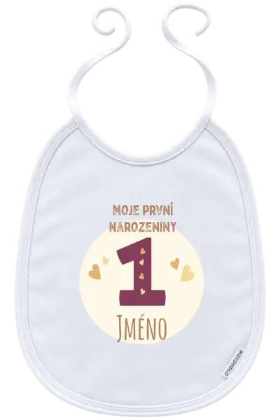 Dětský bryndák Moj první narozeniny se jménem (vínová)