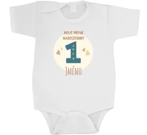 Dětské body Moje první narozeniny se jménem (modrá)