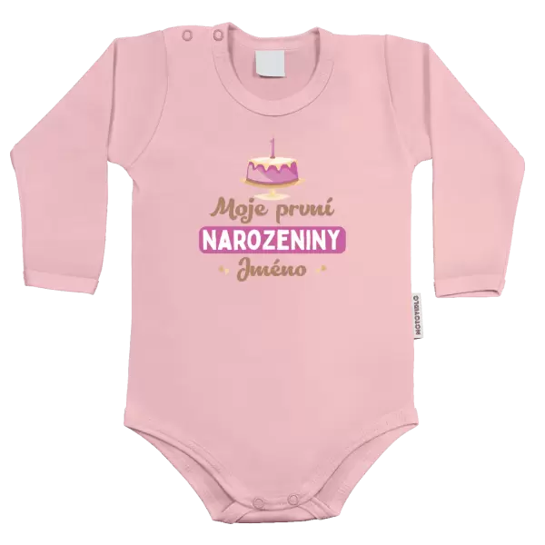 Dětské body Moje první narozeniny s dortem (růžový)