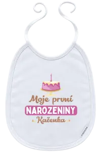 Dětský bryndák Moje první narozeniny s dortem (růžový)