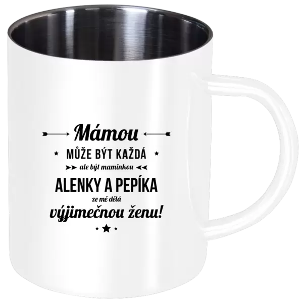 Nerezový hrnek Mámou může být každá se jmény