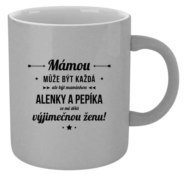 Metalický hrnek Mámou může být každá se jmény